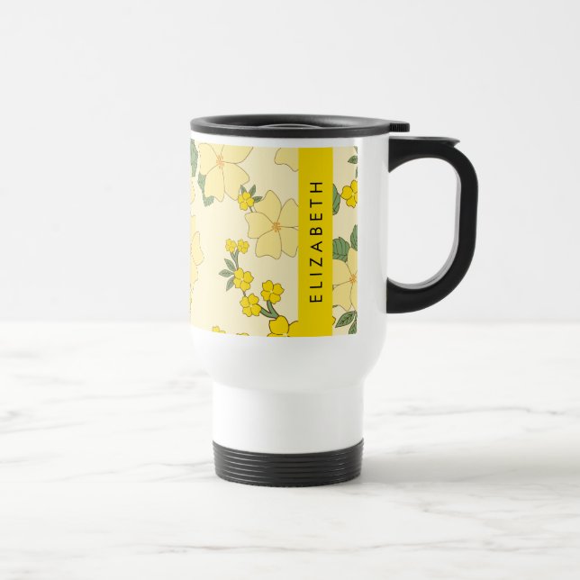 Yellow Flowers, Pattern Of Flowers, Your Name Travel Mug (Right)
