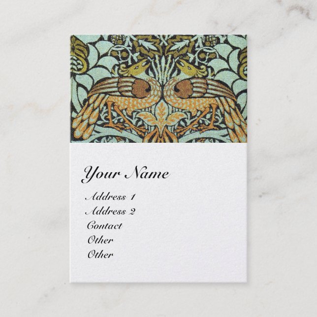 YELLOW FLOWERS,PEACOCKS,DRAGONS MONOGRAM Pearl Business Card (Front)