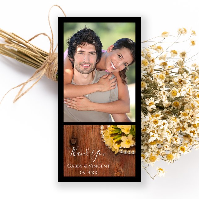Yellow Flowers Pearls Barn Wood Country Thank You Card (Creator Uploaded)