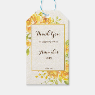 Yellow flowers personalised name Haldi gift tags