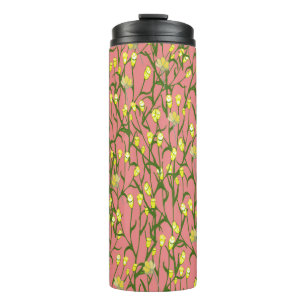 Yellow Flowers Pink Background Vintage Thermal Tumbler