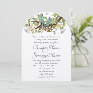 Yellow Flowers Pool Blue Birds Wedding Invite