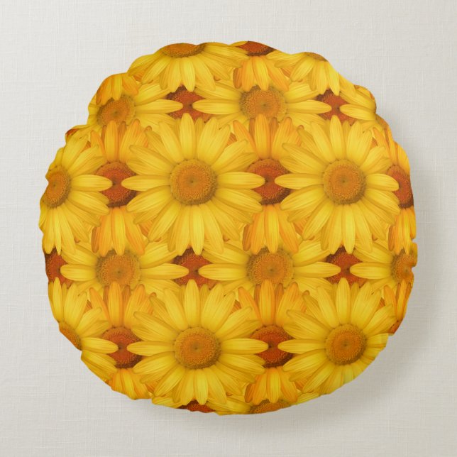 Yellow flowers round cushion (Front)