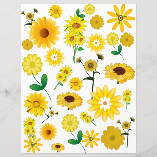 Yellow Flowers Scrapbook Paper Sheet (Front)