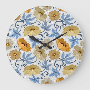 Yellow Flowers: Seamless Textile Design Large Clock