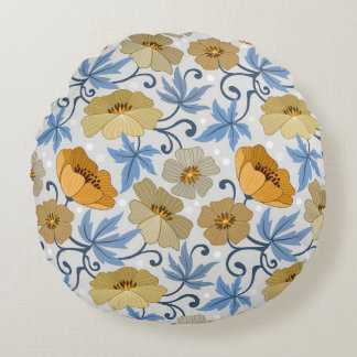Yellow Flowers: Seamless Textile Design Round Cushion