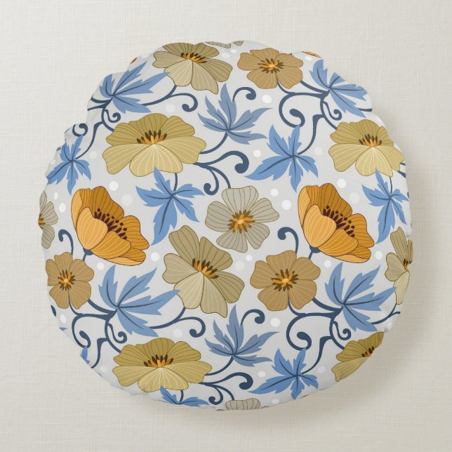 Yellow Flowers: Seamless Textile Design Round Cushion (Front)