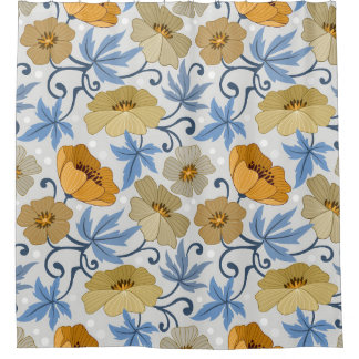 Yellow Flowers: Seamless Textile Design Shower Curtain