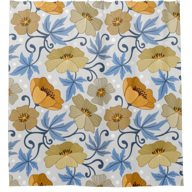 Yellow Flowers: Seamless Textile Design Shower Curtain (Front)