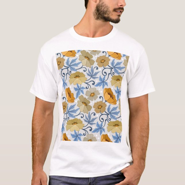 Yellow Flowers: Seamless Textile Design T-Shirt (Front)