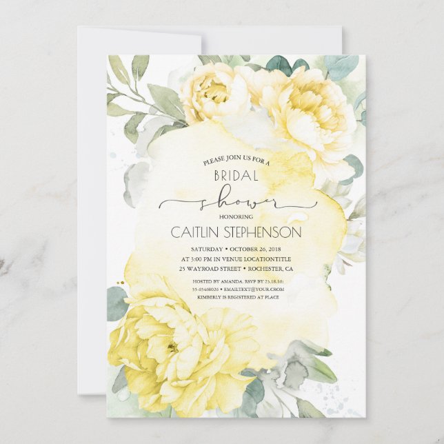 Yellow Flowers Soft Greenery Bridal Shower Invitation (Front)
