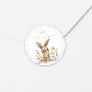 Yellow Flowers Somebunny On The Way Baby Shower Classic Round Sticker
