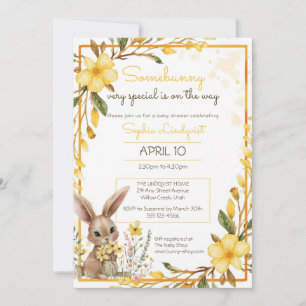 Yellow Flowers Somebunny On The Way Baby Shower Invitation