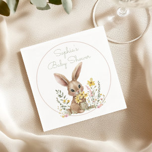 Yellow Flowers Somebunny On The Way Baby Shower Napkin