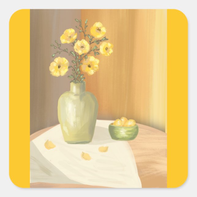 YEllow flowers Square Sticker (Front)