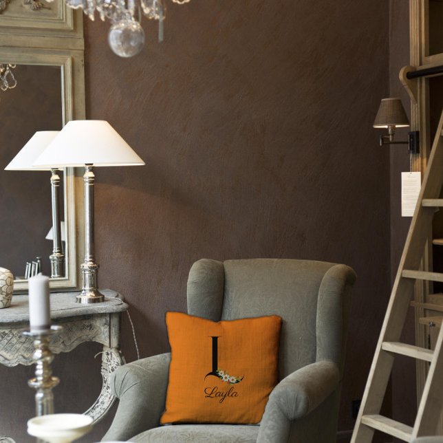 Yellow flowers vintage letter L Throw Pillow (Creator Uploaded)