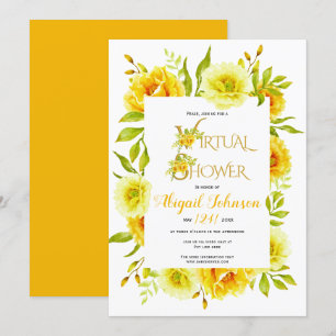 Yellow flowers virtual baby or bridal shower invitation