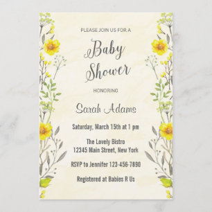 Yellow Flowers Watercolor Baby Shower Invitation