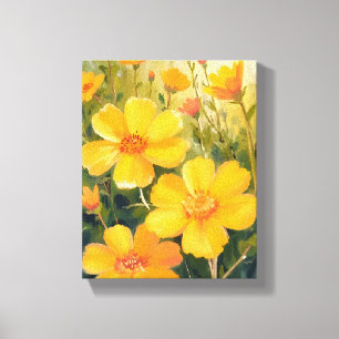 Yellow Flowers Watercolor Floral Field Painting Canvas Print