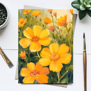 Yellow Flowers Watercolor Floral Field Painting Postcard