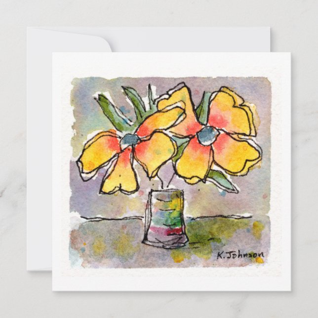 Yellow Flowers Watercolor Greeting Card (Front)