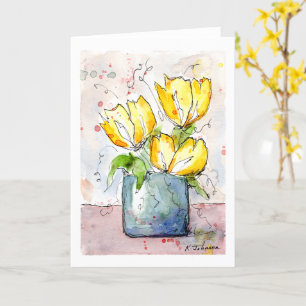 Yellow Flowers Watercolor Greeting Card
