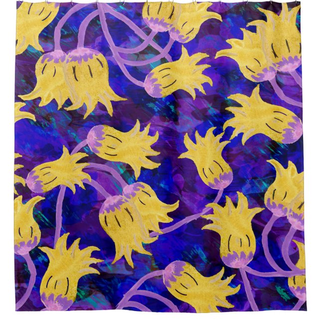 Yellow flowers watercolor seamless pattern shower curtain (Front)