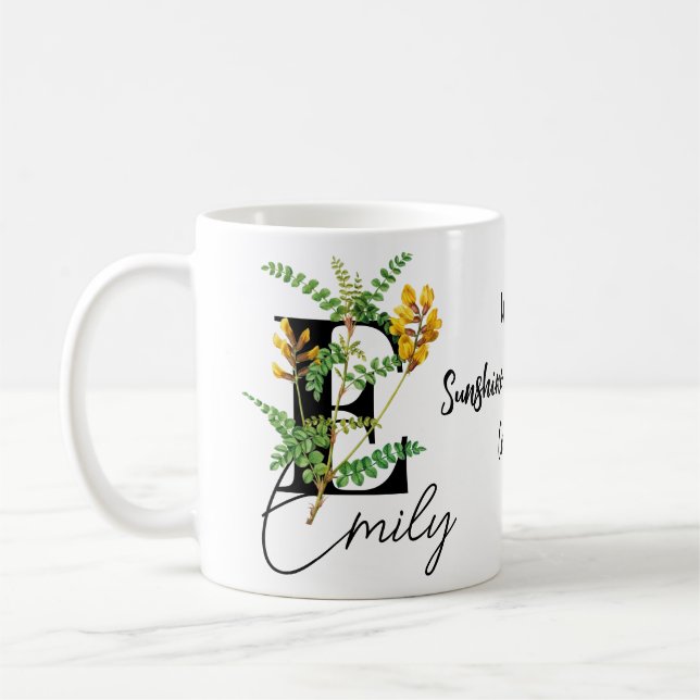Yellow Flowers Where Sunshine Personalised  Coffee Mug (Left)