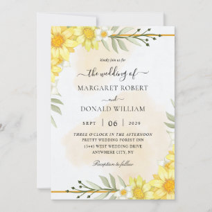 Yellow flowers with a golden wedding invitations