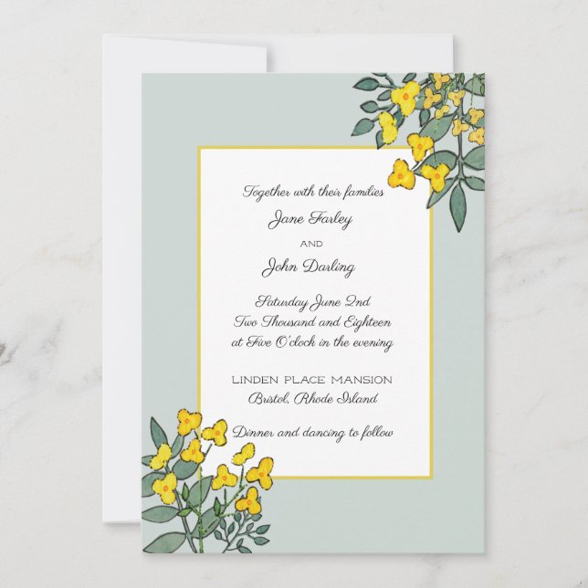 Yellow Flowers with Mint Accent Invitation (Front)