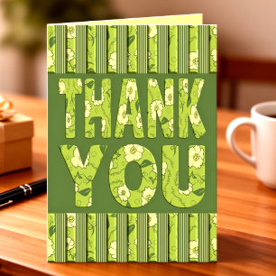 Yellow Flowers With Olive Green Stripes Thank You Card