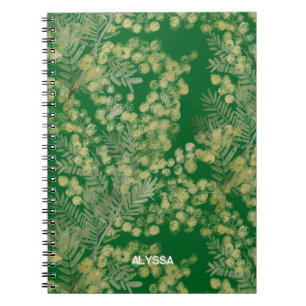 Yellow fluffy acacia wattle flowers notebook