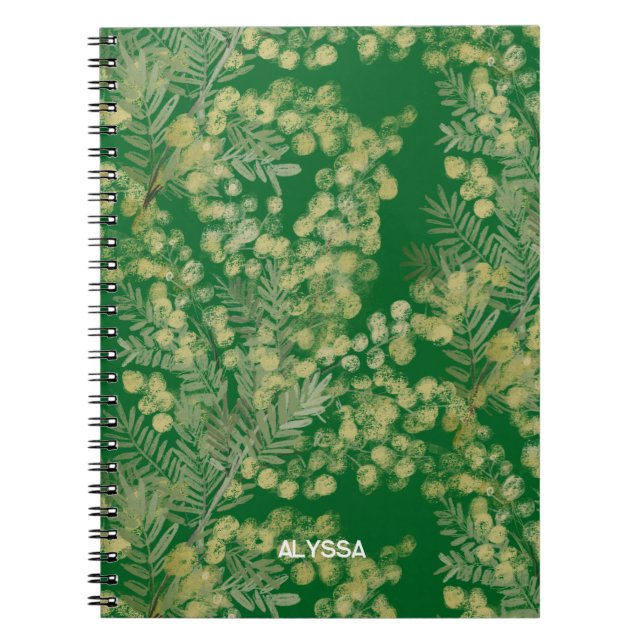 Yellow fluffy acacia wattle flowers notebook (Front)