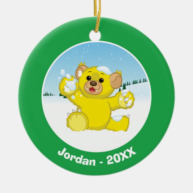 Yellow Fluffy Cub Ceramic Tree Decoration (Front)