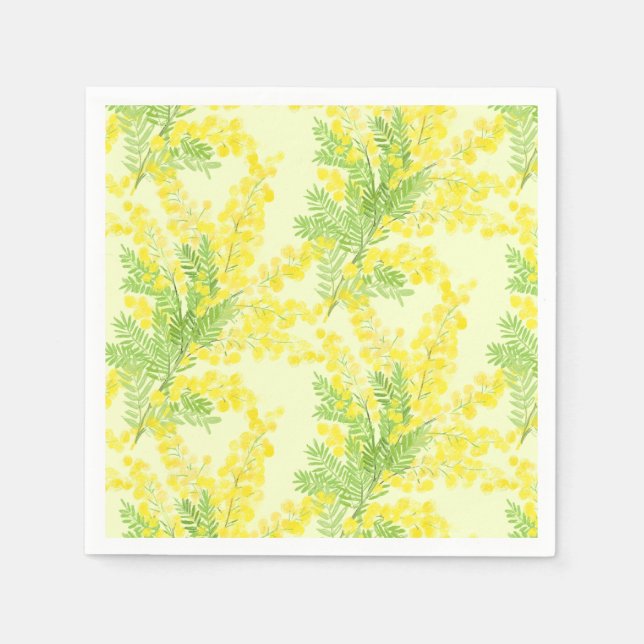 Yellow fluffy mimosa flower napkin (Front)
