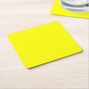 Yellow Fluo Neon Colour Customise This! Square Paper Coaster