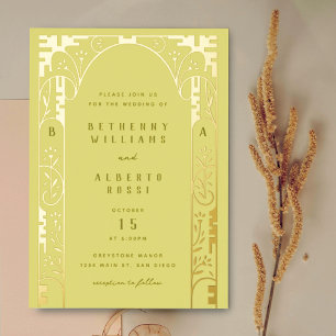 Yellow Foil Art Nouveau Arch Foil Invitation