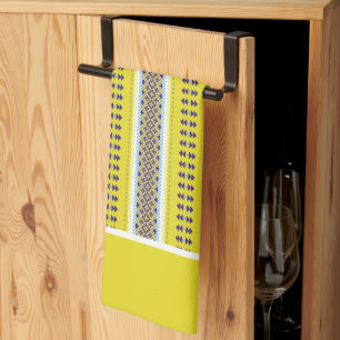 Yellow Folk Art  Tea Towel