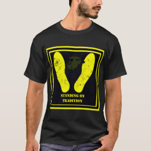 Yellow Foot Prints Standing On Tradition   T-Shirt