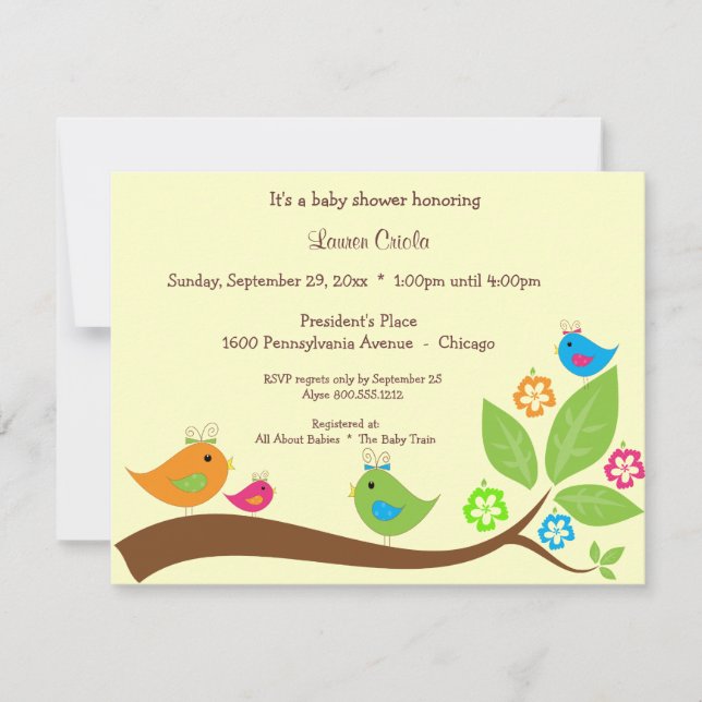 Yellow Four Birdies Baby Shower Invitation (Front)