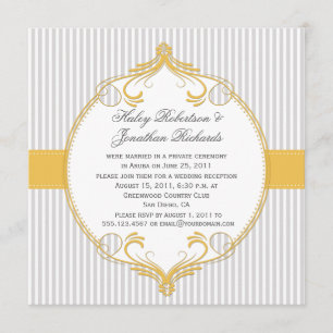 Yellow Frame Grey White Stripes Wedding Invitation