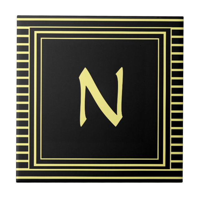 Yellow Frame Monogram Letter N Stripes Tile (Front)
