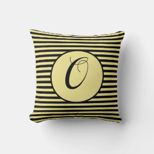 Yellow Frame Monogram Letter Stripes Cushion