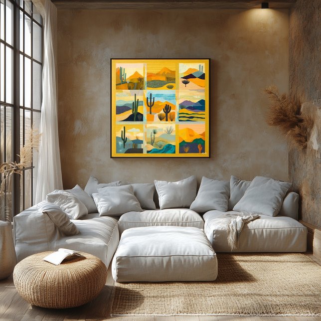 Yellow Framed Desert Art Grid – Vibrant Geometric  Poster (Creator Uploaded)