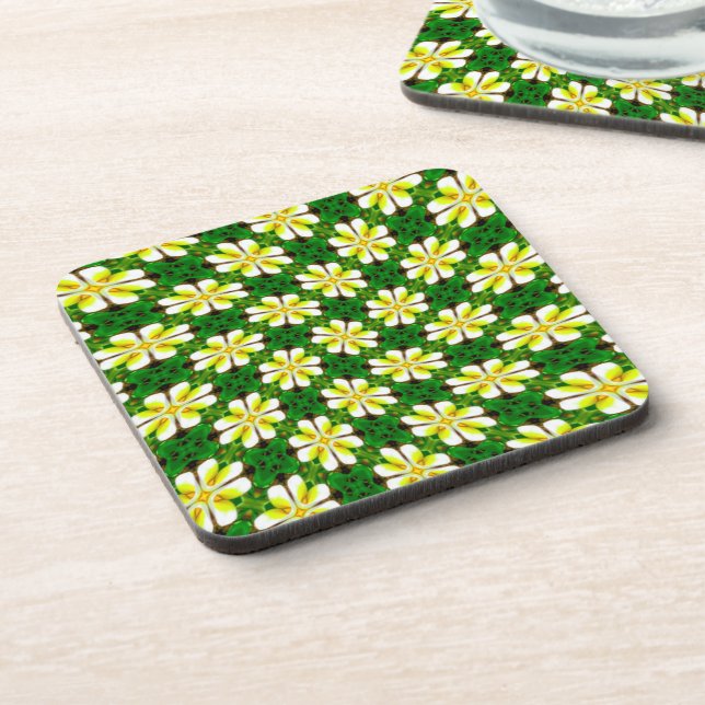 Yellow Frangipani Pattern Coaster (Left Side)
