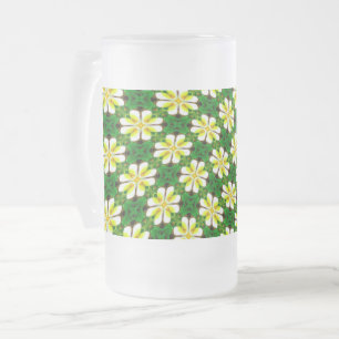 Yellow Frangipani Pattern Frosted Glass Beer Mug