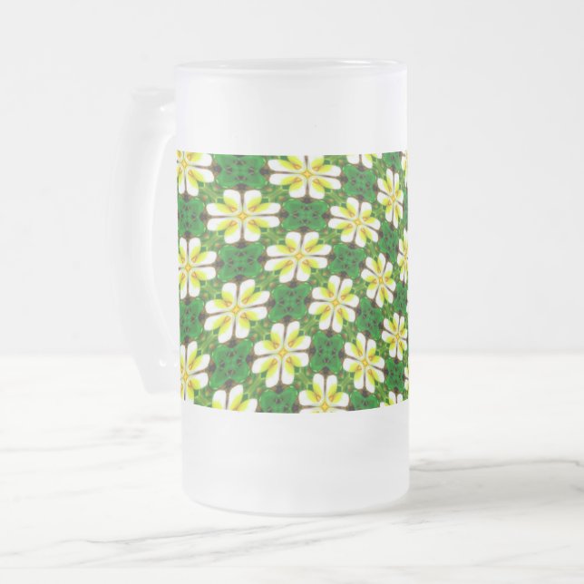 Yellow Frangipani Pattern Frosted Glass Beer Mug (Front Left)
