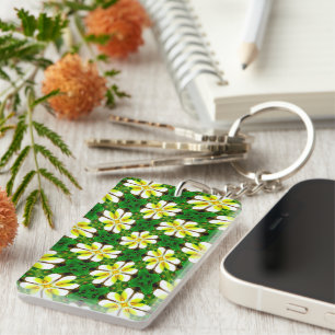 Yellow Frangipani Pattern Key Ring