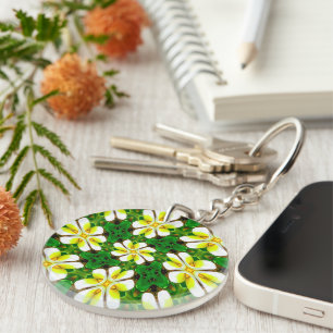 Yellow Frangipani Pattern Key Ring