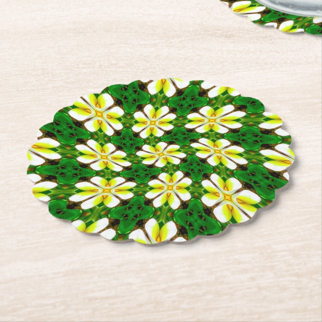 Yellow Frangipani Pattern Paper Coaster (Angled)